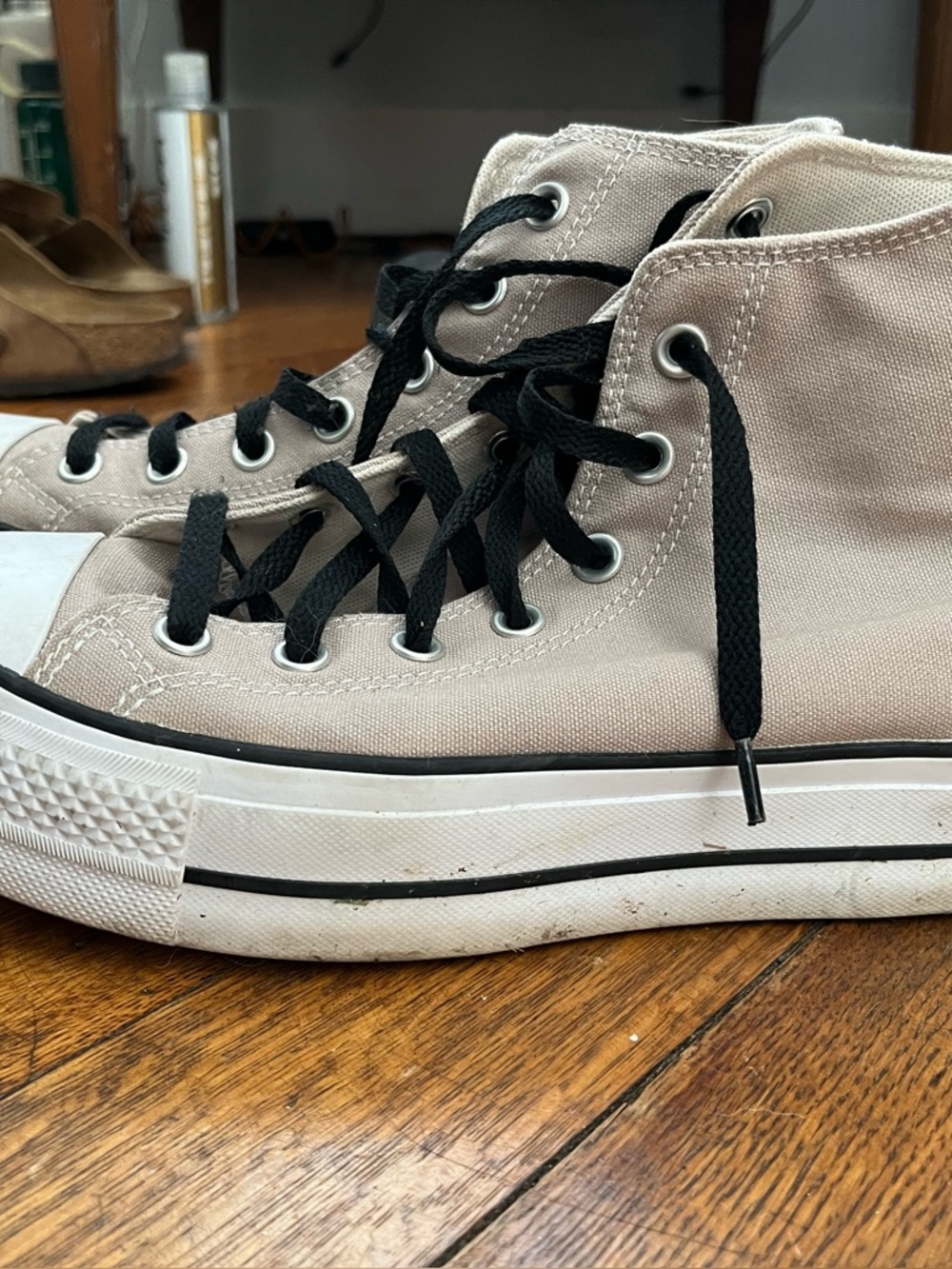Converse High-Top platforms in Cream with Black Laces